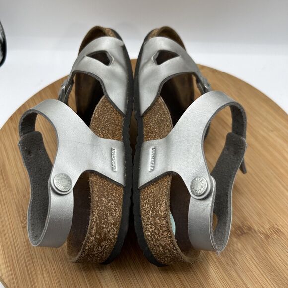 Birkenstock Rio Youth Size 3 Silver Cork Footbed Strap Open Toe Sandal Shoes - Picture 6 of 8